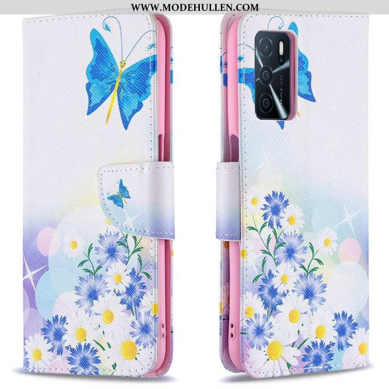 Flip Case Für Oppo A16 / A16s Bemalte Schmetterlinge Und Blumen