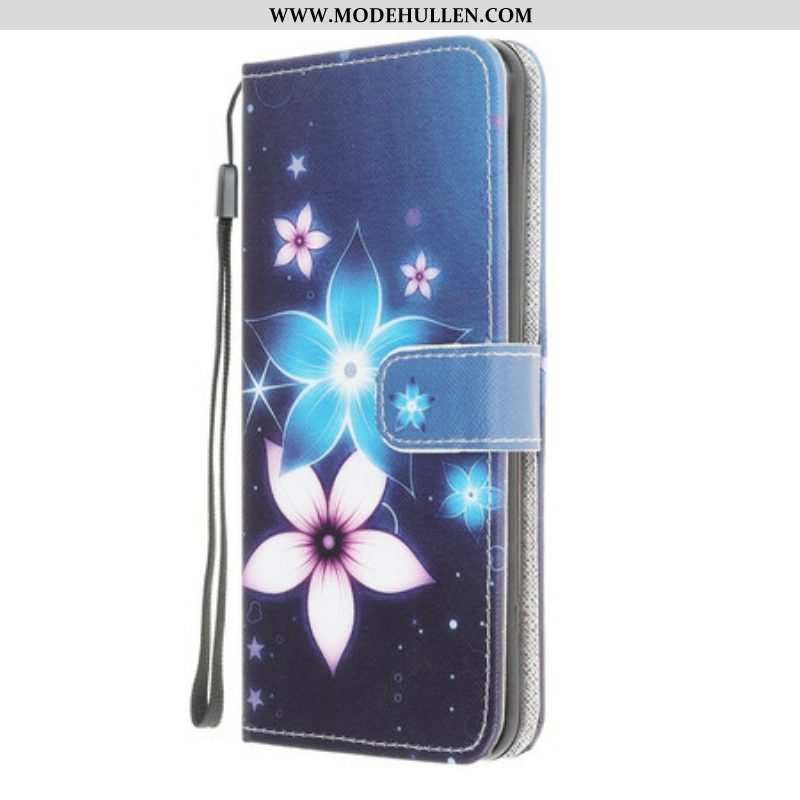 Flip Case Für Samsung Galaxy A42 5G Mit Kordel Mondriemenblumen