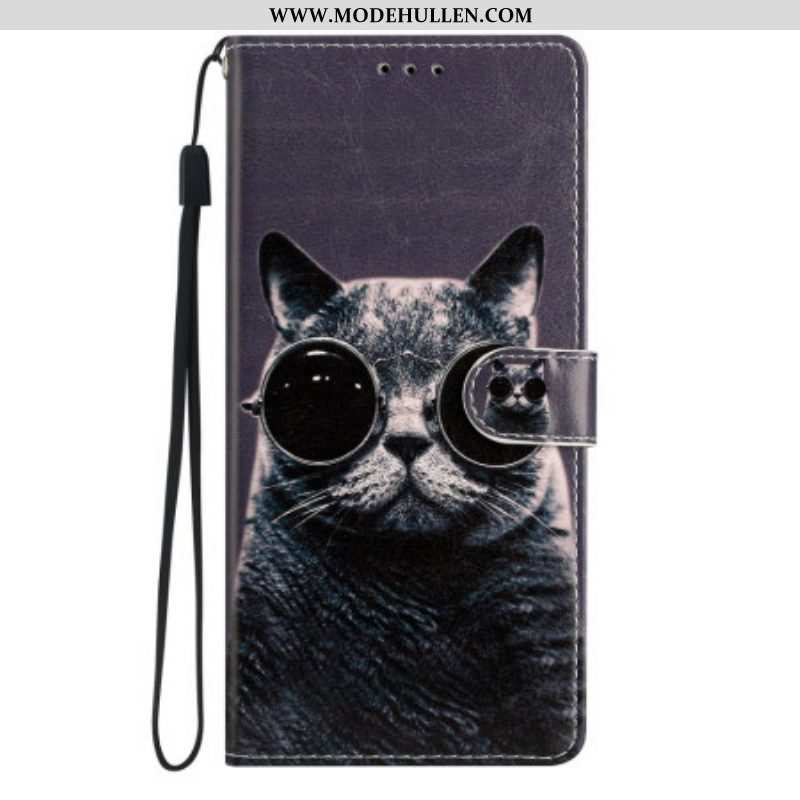 Flip Case Für Samsung Galaxy A53 5G Brillenkatze Mit Schlüsselband