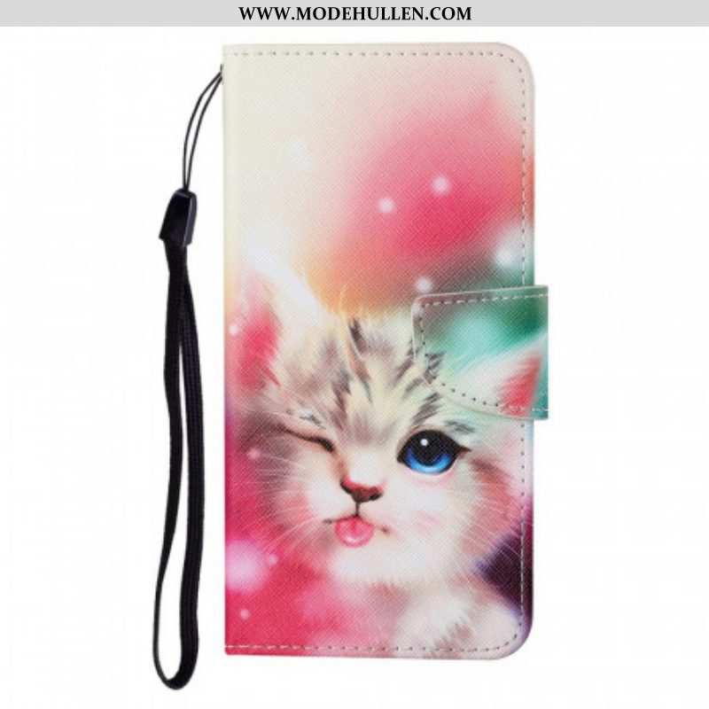 Flip Case Für Samsung Galaxy S22 Ultra 5G Königliche Katze Mit Schlüsselband
