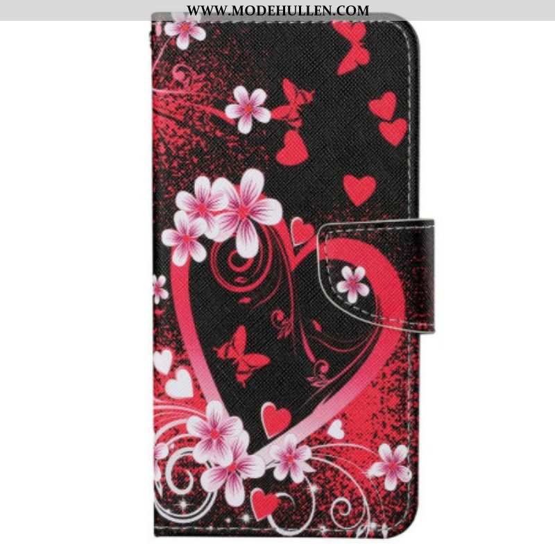 Flip Case Für Xiaomi 12T / 12T Pro Blumen Und Herzen Mit Schlüsselband