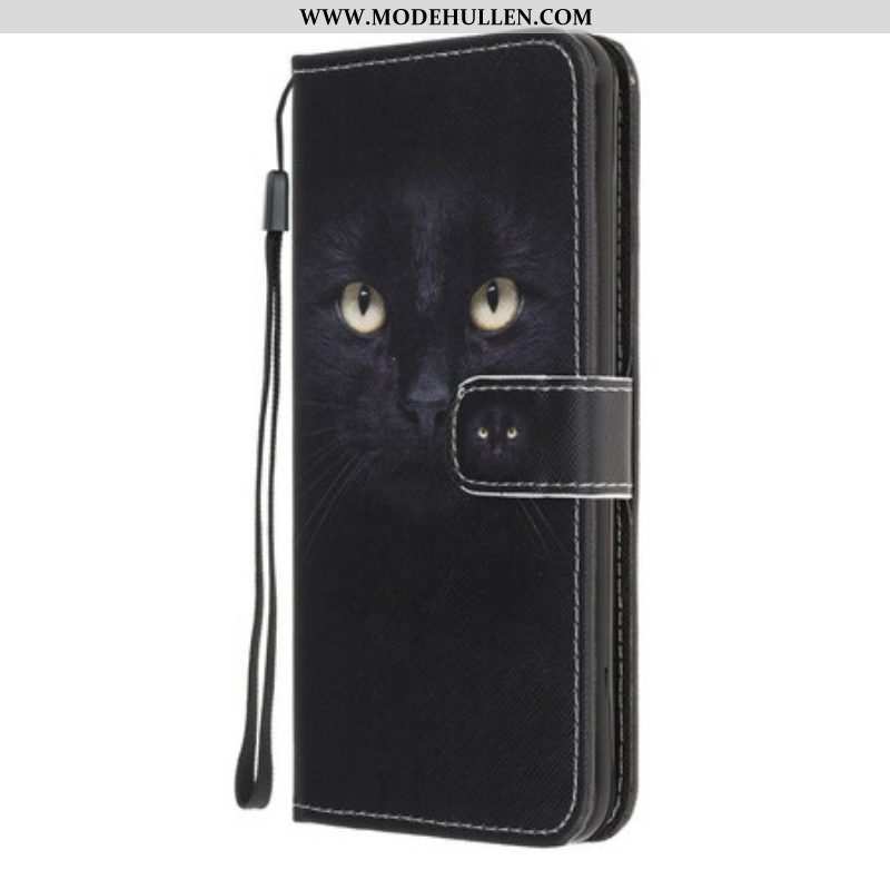 Flip Case Für iPhone 13 Pro Mit Kordel Riemchenförmige Schwarze Katzenaugen
