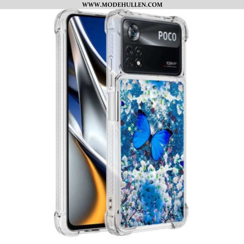 Handyhülle Für Poco X4 Pro 5G Glitzernde Blaue Schmetterlinge