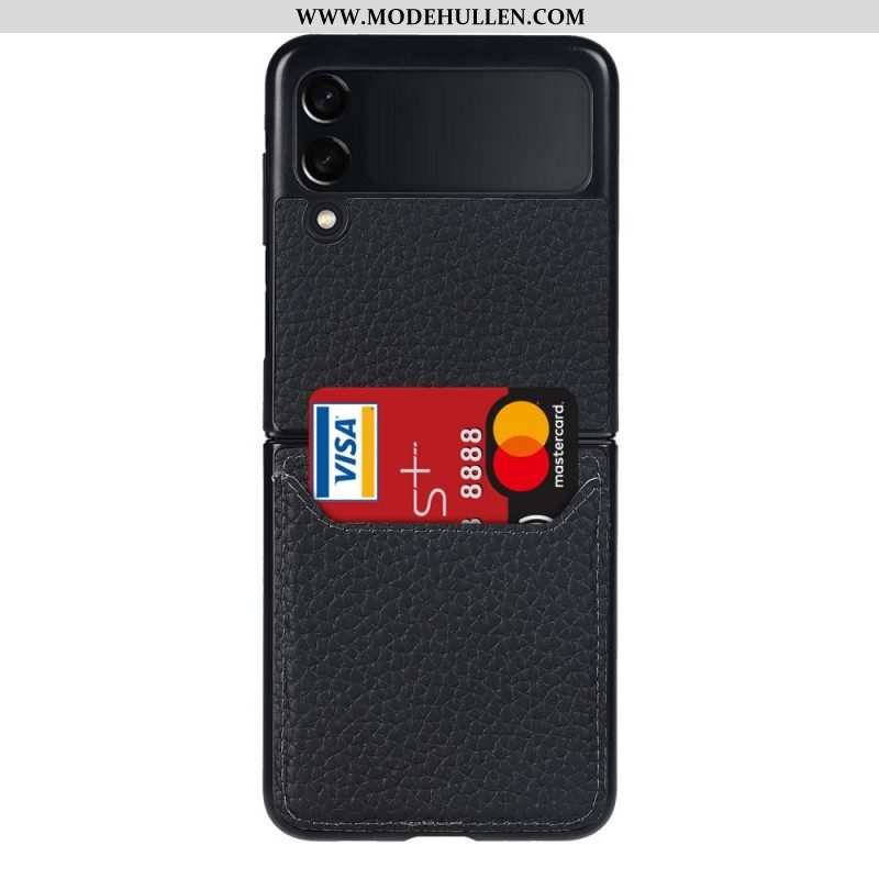 Handyhülle Für Samsung Galaxy Z Flip 3 5G Flip Case Kartenetui Aus Echtem Litschi-leder