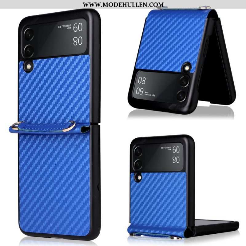 Handyhülle Für Samsung Galaxy Z Flip 3 5G Flip Case Kohlefaser Mit Lanyard