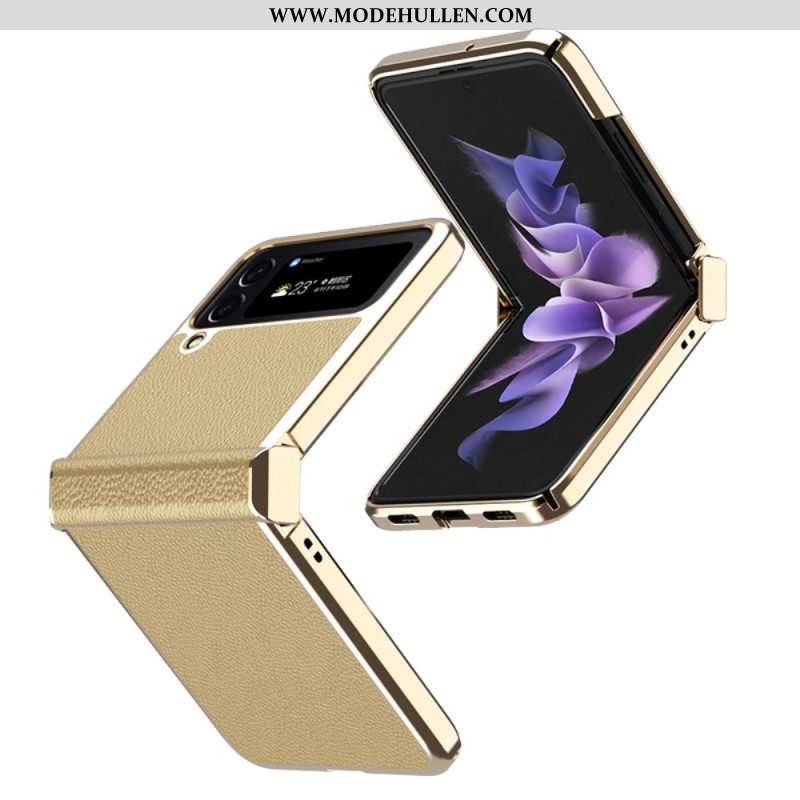 Handyhülle Für Samsung Galaxy Z Flip 4 Flip Case Metallkanten Aus Litschileder