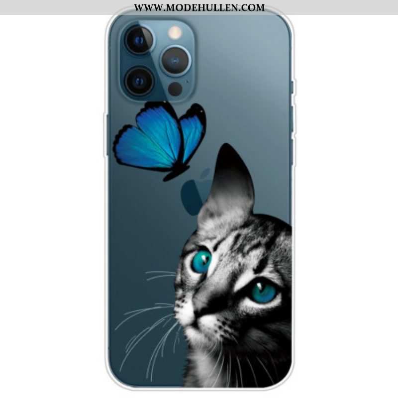 Handyhülle Für iPhone 14 Pro Zwischen Katze Und Schmetterling