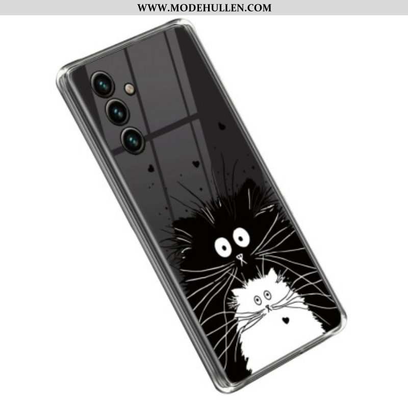 Hülle Für Samsung Galaxy A14 / A14 5G Transparente Weiße Katze. Schwarze Katze