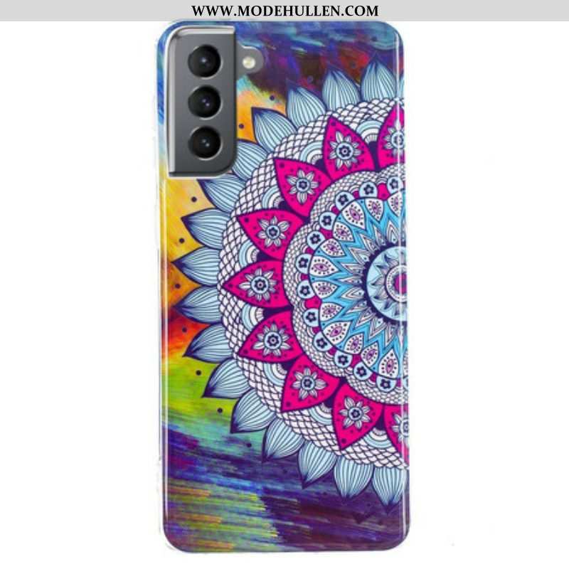 Hülle Für Samsung Galaxy S21 FE Fluoreszierendes Buntes Mandala