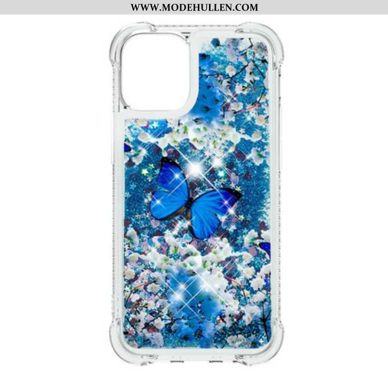 Hülle Für iPhone 13 Mini Glitzernde Blaue Schmetterlinge