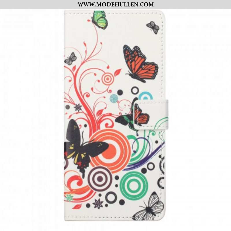 Lederhüllen Für Motorola Edge 20 Pro Schmetterlinge Und Blumen