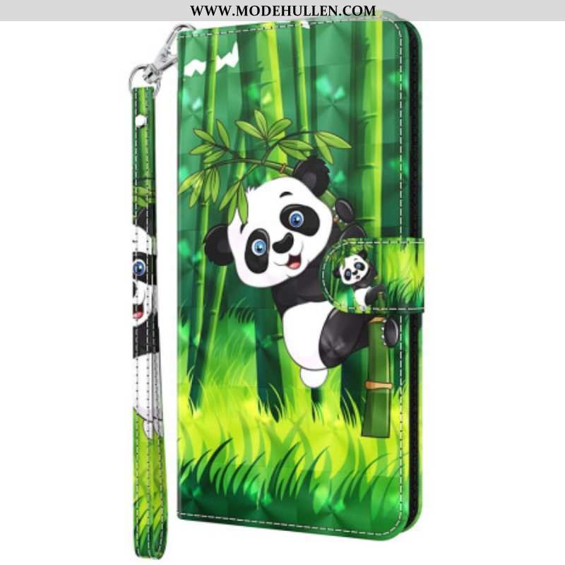 Lederhüllen Für Oppo A54 5G / A74 5G Mit Kordel Panda Und Bambus Mit Schlüsselband