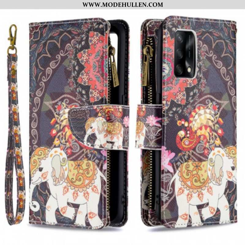 Lederhüllen Für Oppo A74 4G Elefanten-reißverschlusstasche