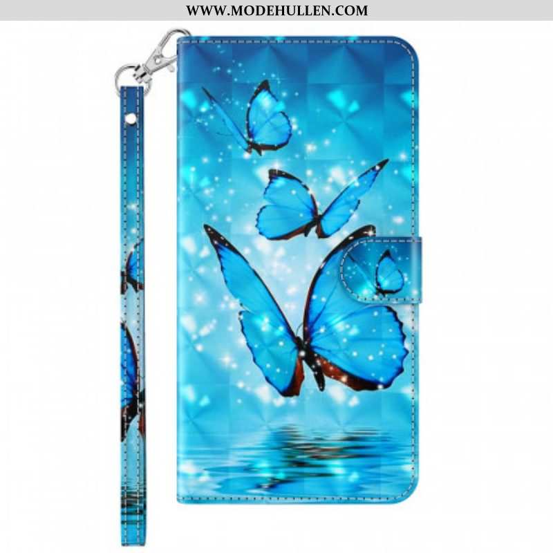 Lederhüllen Für Samsung Galaxy A13 5G / A04s Fliegende Blaue Schmetterlinge