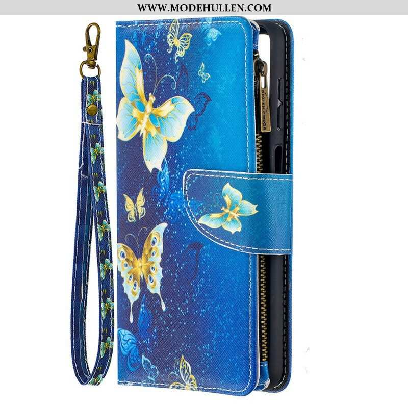 Lederhüllen Für Samsung Galaxy M12 / A12 Reißverschlusstasche Mit Schmetterlingen
