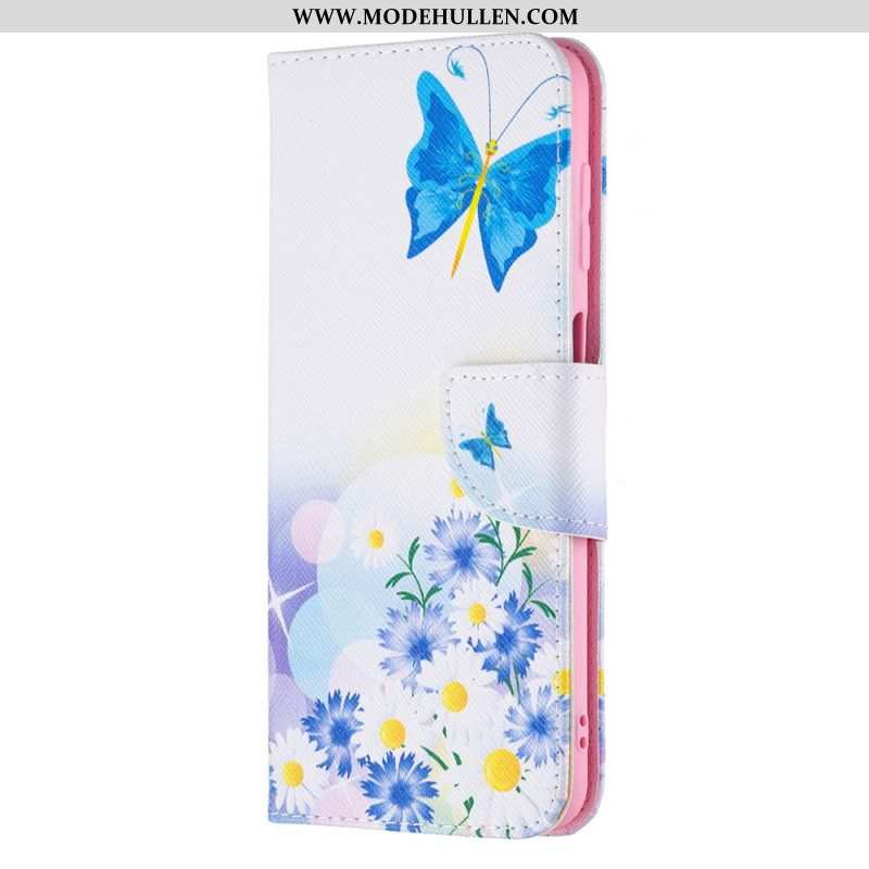 Lederhüllen Für Samsung Galaxy M32 Bemalte Schmetterlinge Und Blumen
