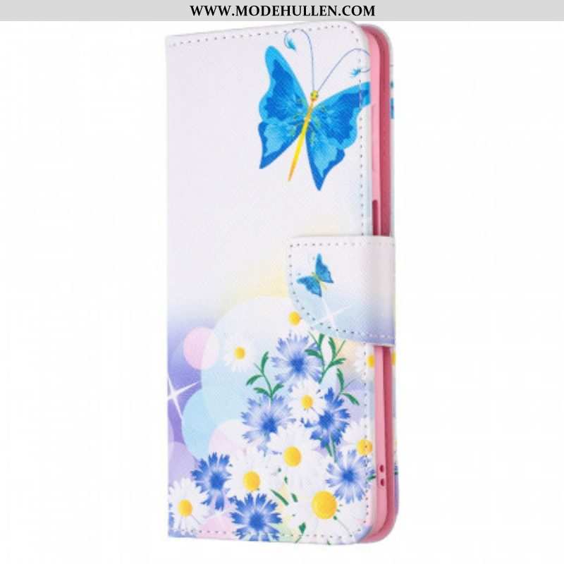 Lederhüllen Für Samsung Galaxy M52 5G Schmetterling Und Blumen
