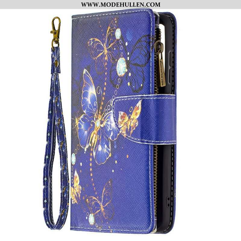 Lederhüllen Für Samsung Galaxy S21 FE Schmetterlinge Schmetterlinge Reißverschlusstasche