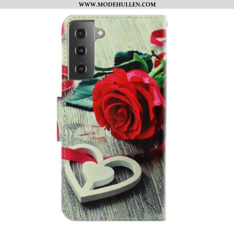 Lederhüllen Für Samsung Galaxy S21 Plus 5G Mit Kordel Romantische Rose Mit Riemen