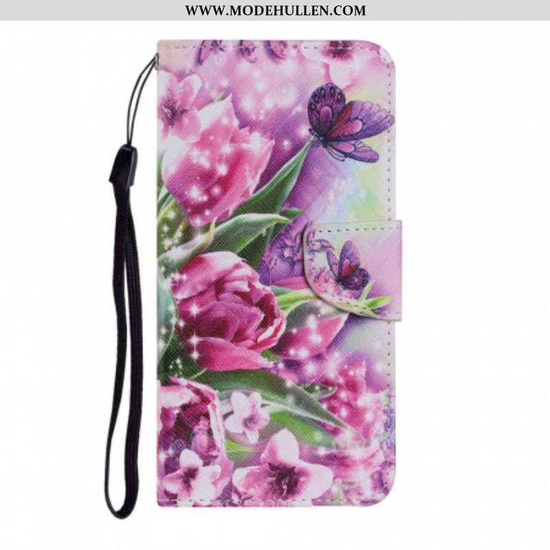Lederhüllen Für Samsung Galaxy S22 Ultra 5G Schmetterlinge Und Tulpen