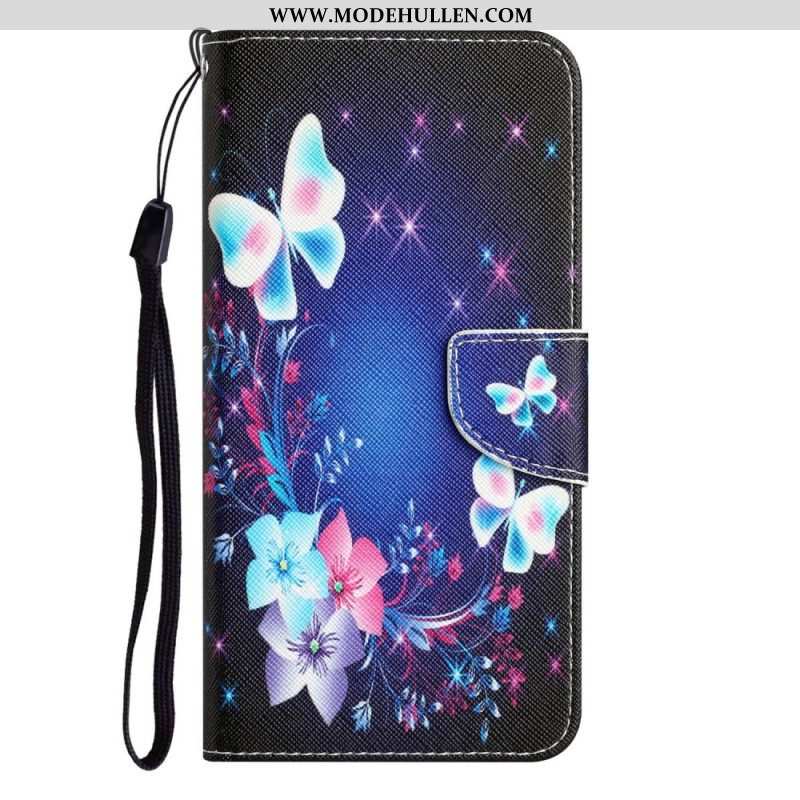 Lederhüllen Für Xiaomi 12T / 12T Pro Leuchtende Schmetterlinge Mit Schlüsselband