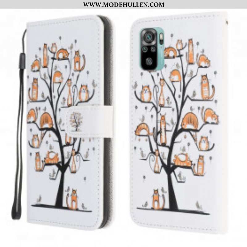 Lederhüllen Für Xiaomi Redmi Note 10 / 10S Mit Kordel Funky Cats Mit Riemen