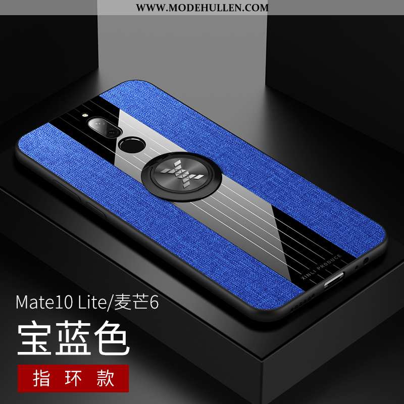 Hülle Huawei Mate 10 Lite Nubuck Muster Handy Weiche Blau Stoff