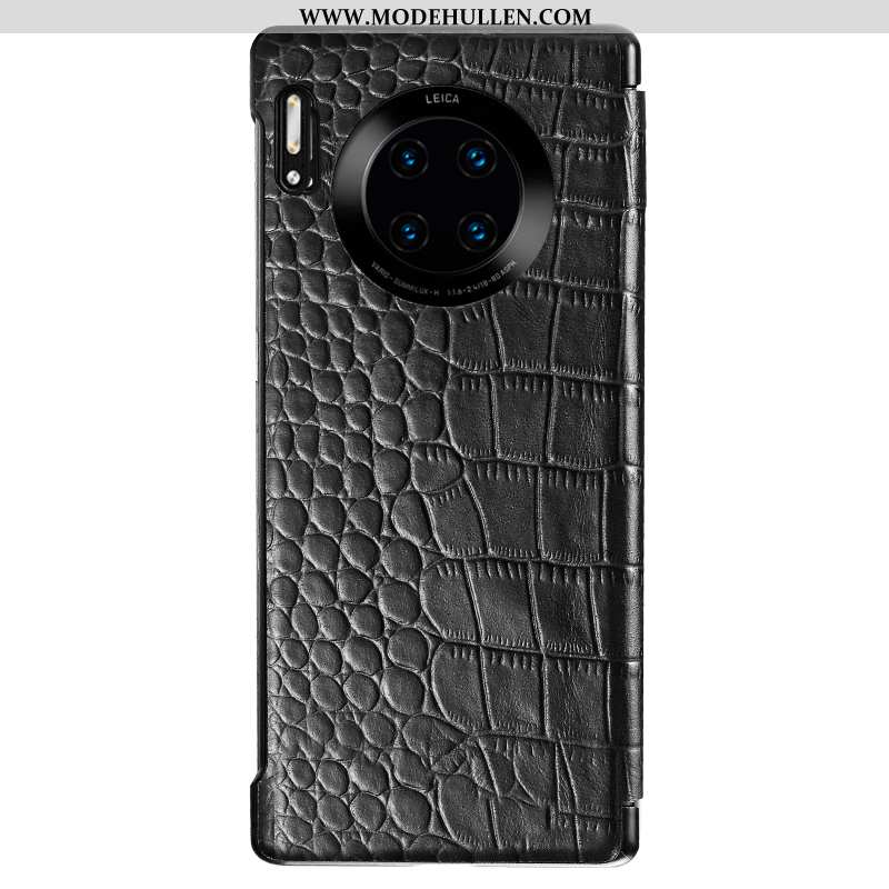 Hülle Huawei Mate 30 Rs Echt Leder Leder Schutz Folio Schwarz Handy Anti-sturz