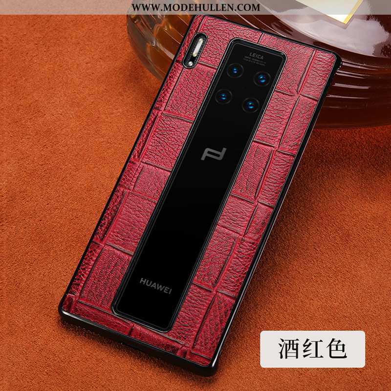 Hülle Huawei Mate 30 Rs Schutz Lederhülle Anti-sturz Echt Leder Handy Rot Rote