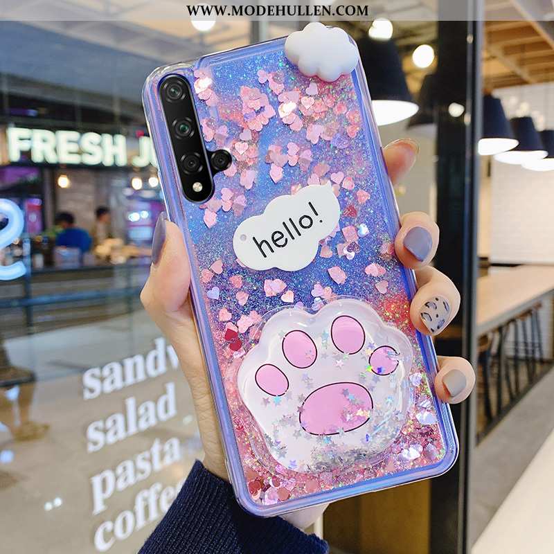 Hülle Huawei Nova 5t Mode Transparent Katzen Treibsand Rosa Weiche Lila