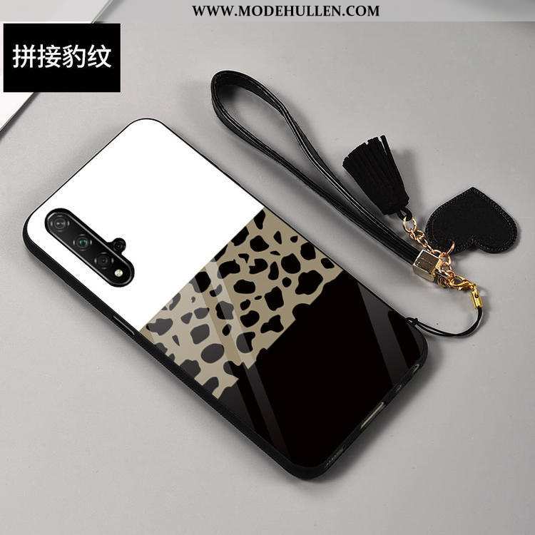 Hülle Huawei Nova 5t Trend Glas Muster Handy Mode Weiß Leopard Weiße
