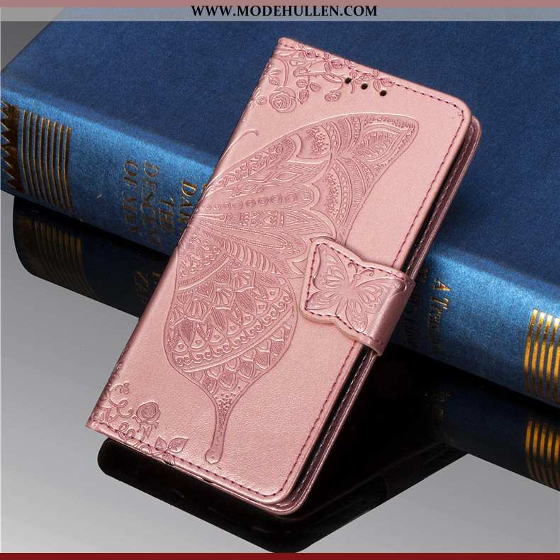 Hülle Huawei P Smart Lederhülle Hängende Verzierungen Schutz Leder Einfarbig Case Nette Rosa