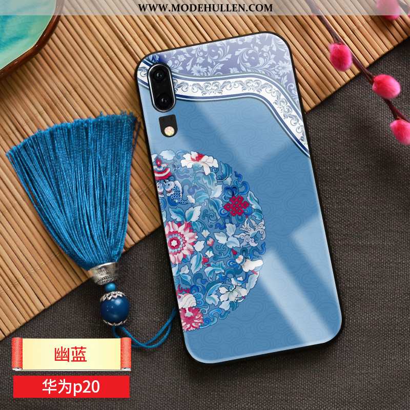 Hülle Huawei P20 Persönlichkeit Kreativ Netto Rot Chinesische Art Handy Palast Blau