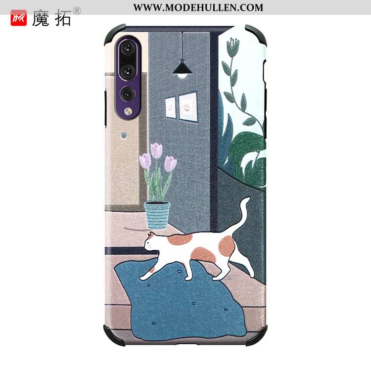 Hülle Huawei P20 Pro Schutz Kreativ Anti-sturz Katzen Handy Case Blau