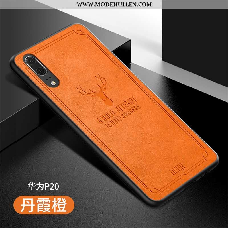 Hülle Huawei P20 Silikon Schutz Einfassung Orange Handy Lederhülle Grün