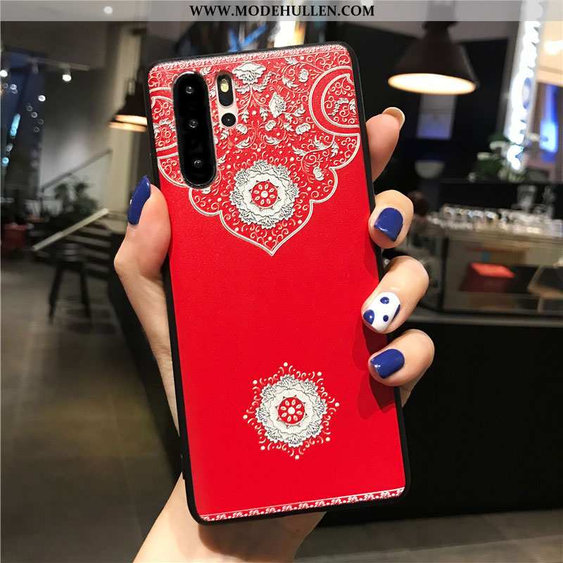 Hülle Huawei P30 Pro Kreativ Prägung Alles Inklusive Persönlichkeit Weiche Handy Anti-sturz Rote