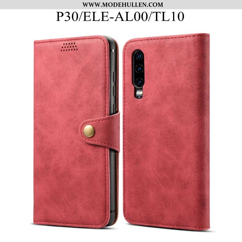 Hülle Huawei P30 Schutz Lederhülle Alles Inklusive Folio Rot Case Rote