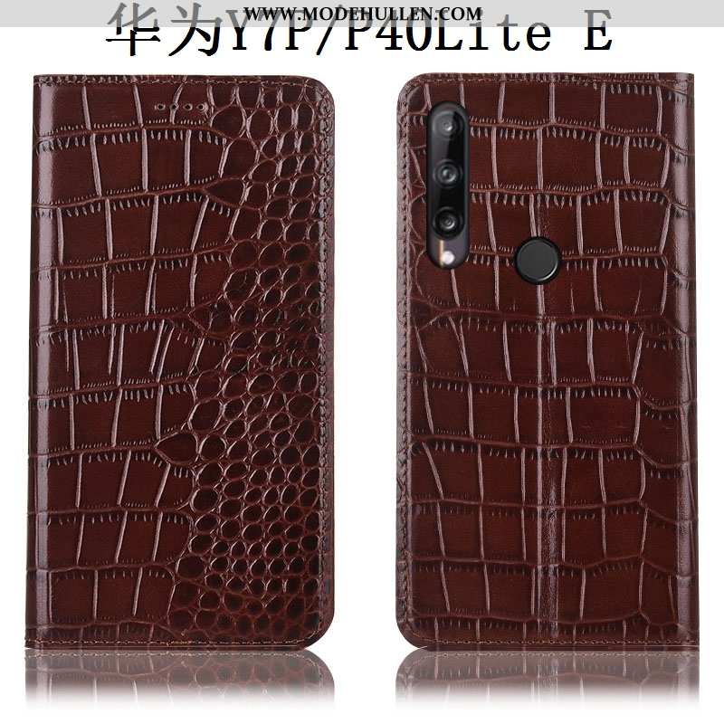 Hülle Huawei P40 Lite E Lederhülle Muster Folio Krokodilmuster Braun Case