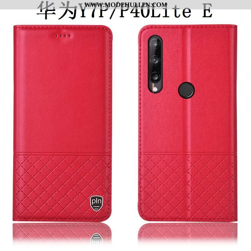 Hülle Huawei P40 Lite E Lederhülle Schutz Handy Rot Folio Kariert Rote
