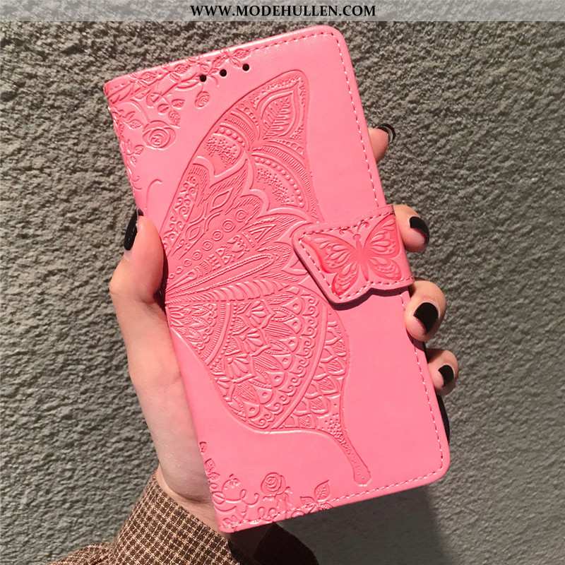 Hülle Huawei P40 Lite Hängende Verzierungen Prägung Lederhülle Handy Schmetterling Case Rosa