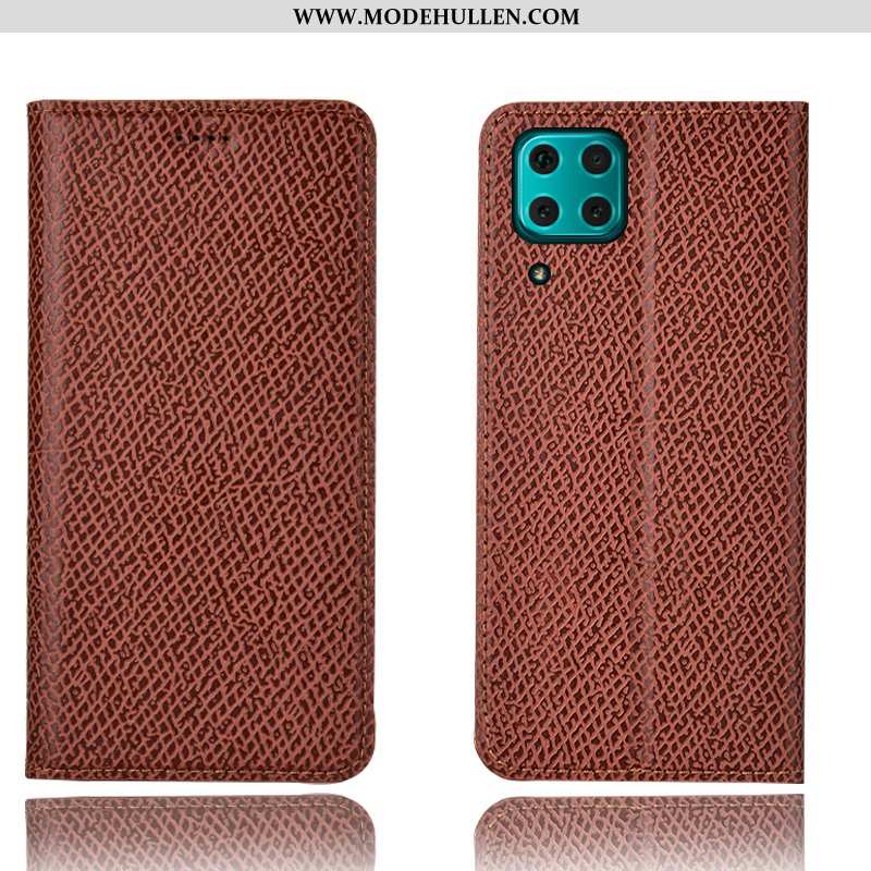 Hülle Huawei P40 Lite Lederhülle Muster Rot Case Mesh Schutz Rote