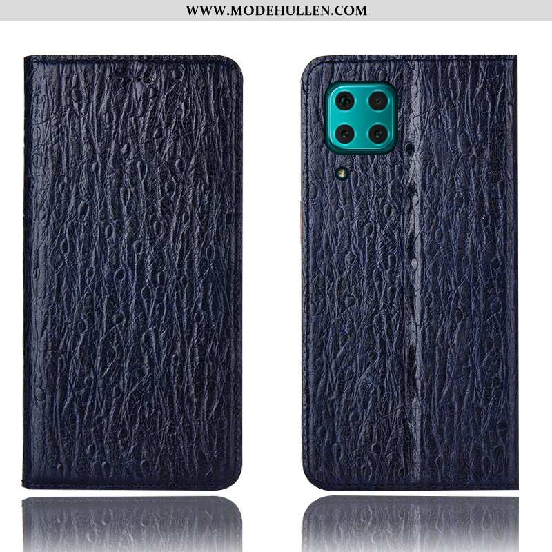 Hülle Huawei P40 Lite Muster Schutz Case Dunkelblau Handy Folio Lederhülle