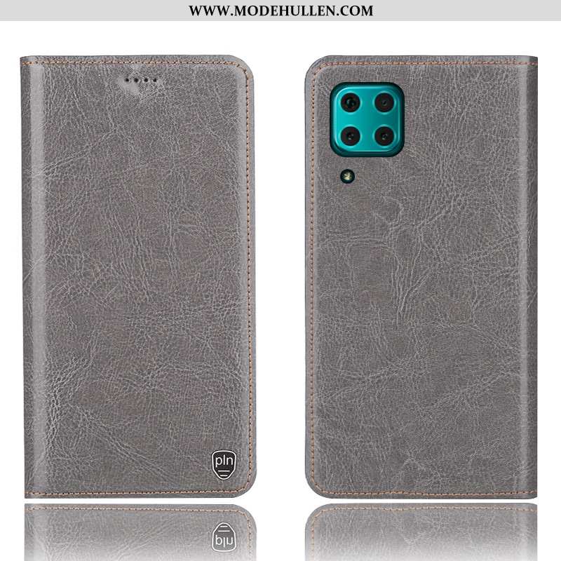 Hülle Huawei P40 Lite Schutz Lederhülle Handy Dunkelblau Folio Muster