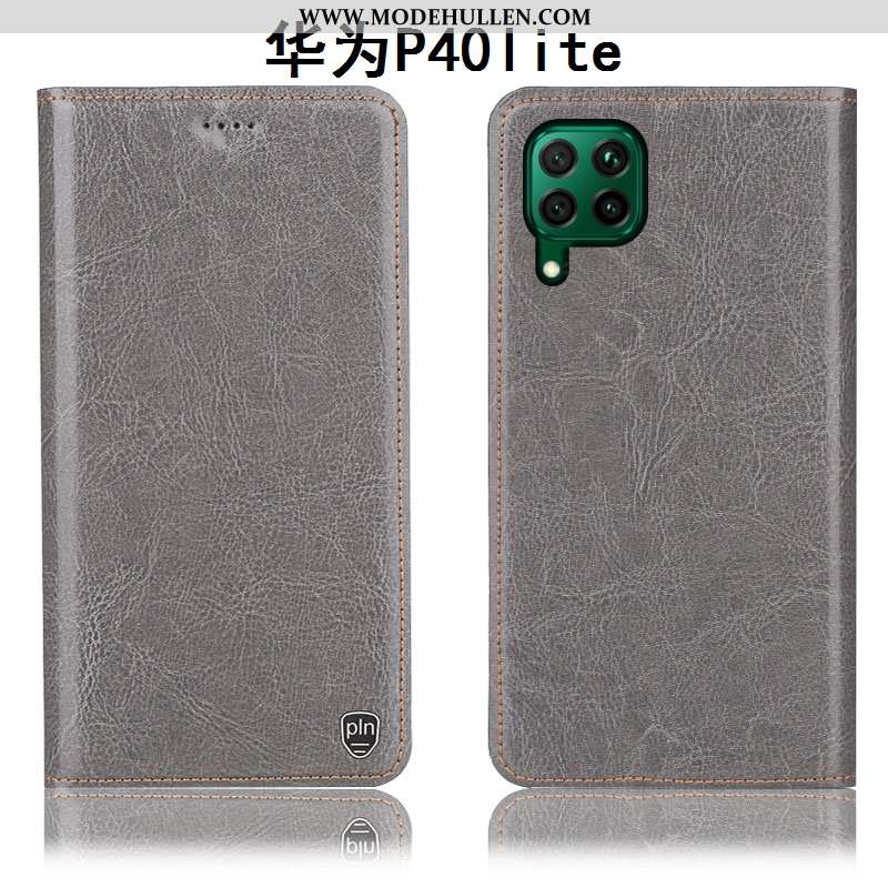Hülle Huawei P40 Lite Schutz Lederhülle Handy Grau Muster Anti-sturz