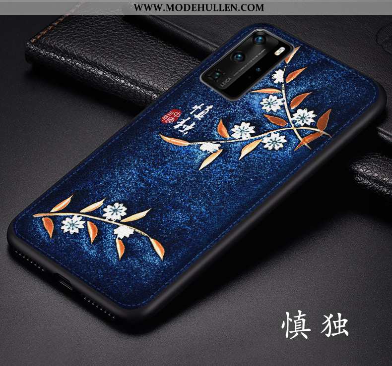 Hülle Huawei P40 Pro Muster Trend Schutz Handy Chinesische Art Kunst Dunkelblau
