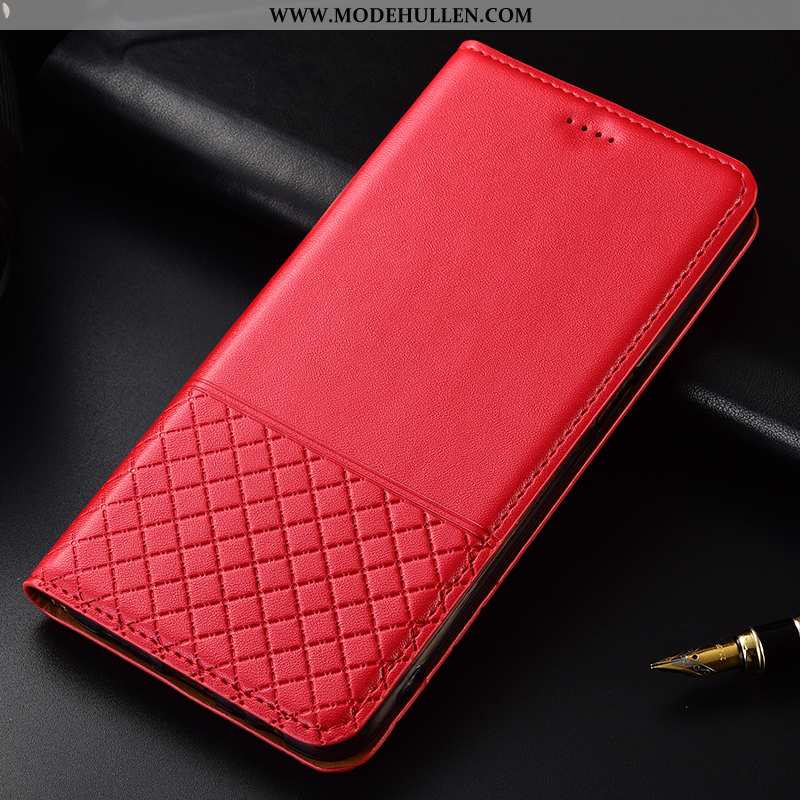 Hülle Huawei P40 Schutz Lederhülle Handy Clamshell Top Leder Rot Echt Leder Rote