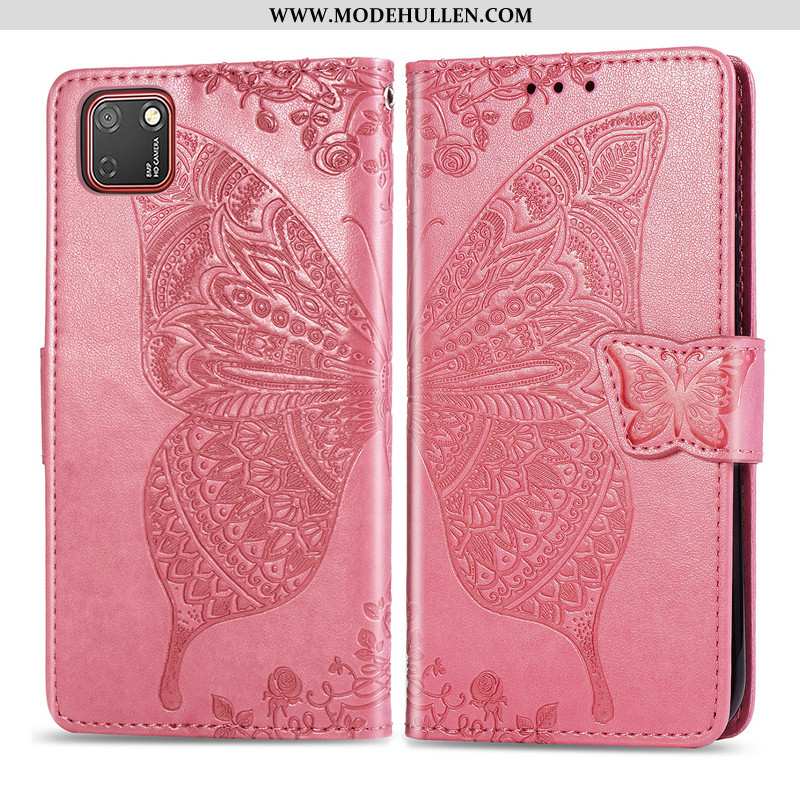 Hülle Huawei Y5p Lederhülle Hängende Verzierungen Nette Case Schmetterling Handy Schutz Rosa