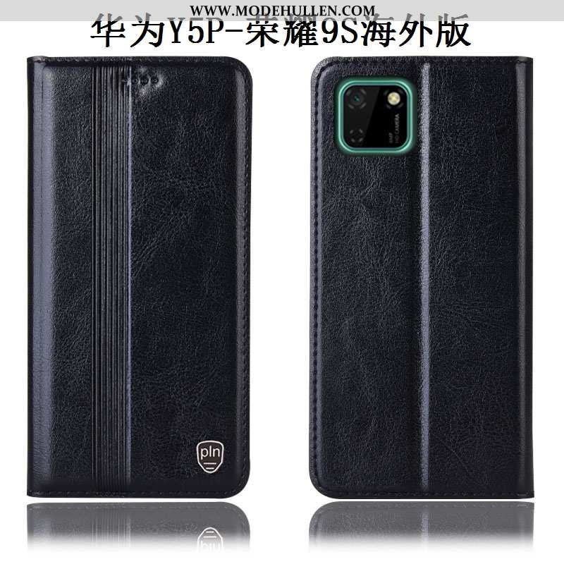 Hülle Huawei Y5p Schutz Echt Leder Case Anti-sturz Handy Schwarz