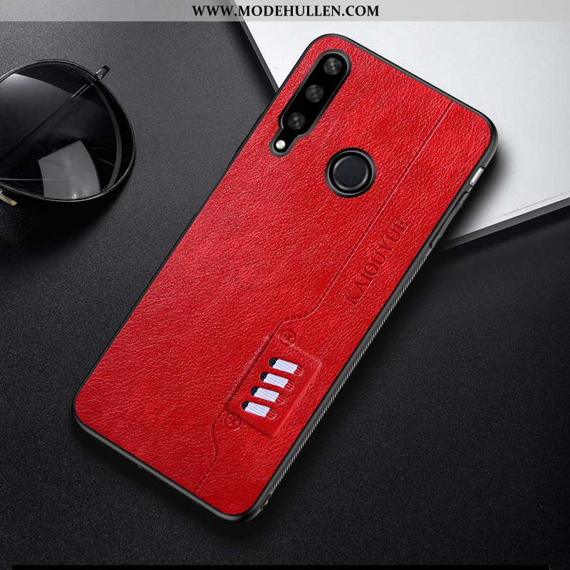 Hülle Huawei Y6p Leder Muster Schutz Retro Mode Trend Netto Rot Grün