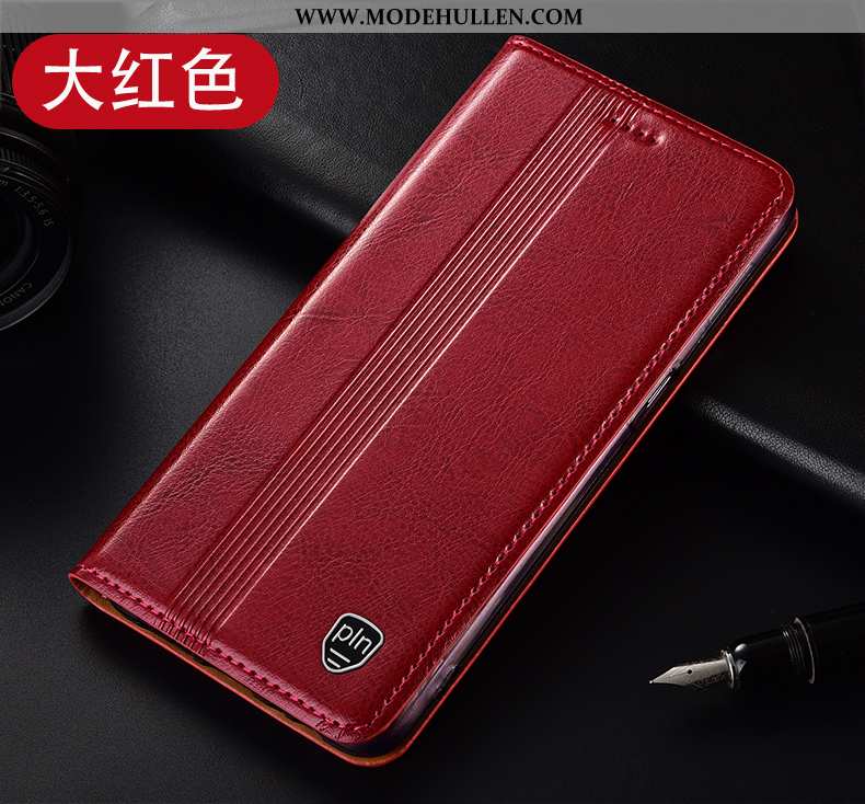 Hülle Huawei Y6p Schutz Echt Leder Rot Folio Anti-sturz Handy Rote